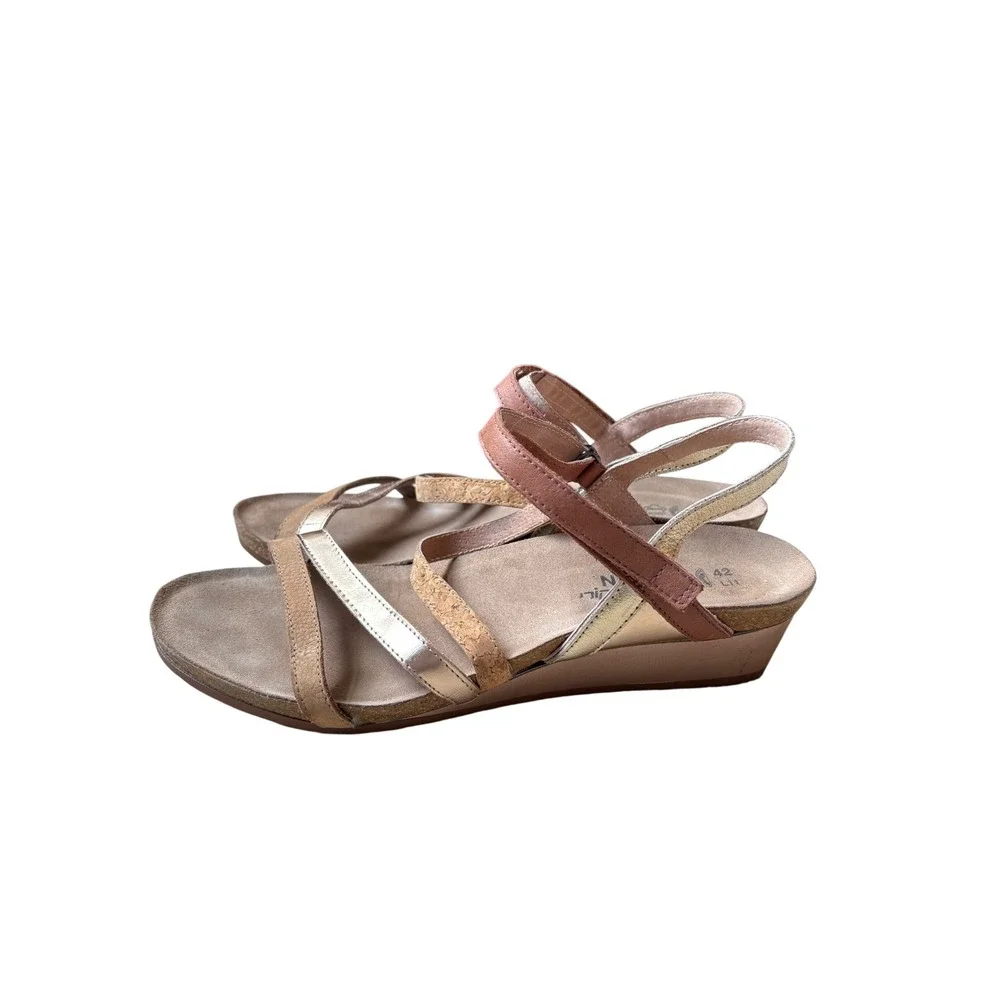 Naot Leather Strappy Wedge Sandals Metallic Rose Gold Silver Bronze Women 42 L11